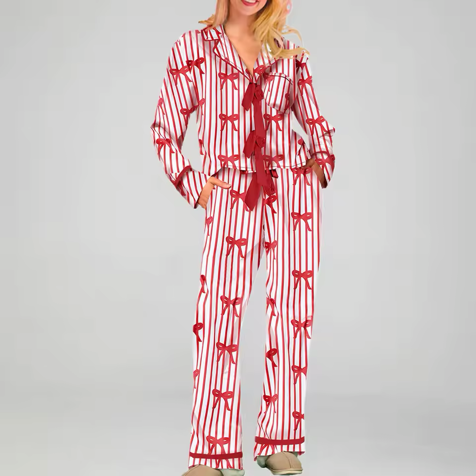 Cozy Bow Print Pajama Set